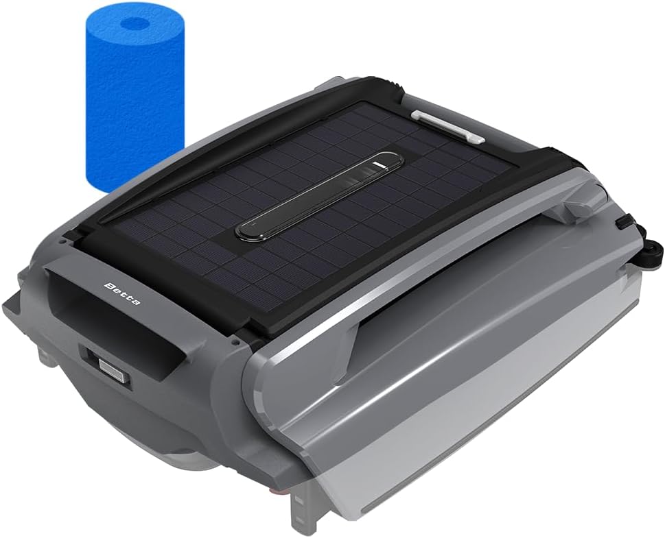 Betta SE Plus - Solar Powered Robotic Pool Skimmer with Dual Charging Options and 30-Hour Continuous Cleaning Battery Power, Anti-Stuck Foam Noodle, Shallow Water Safeguard
