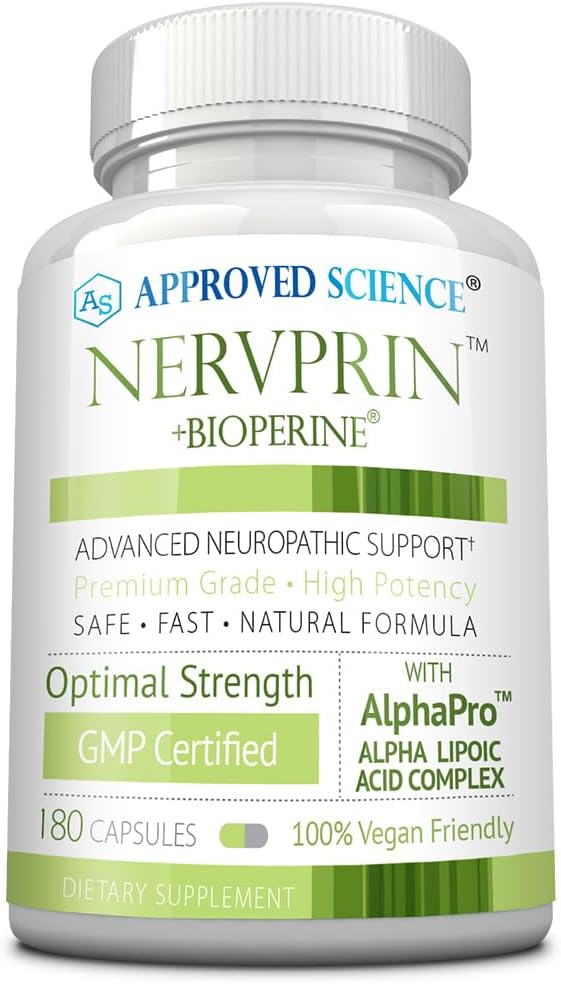 Approved Science Nervprin - Nerve Support - Benfotiamine, B12, R-Alpha-Lipoic Acid, Corydalis, Boswellia, BioPerine - 180 Capsules - Made in The USA