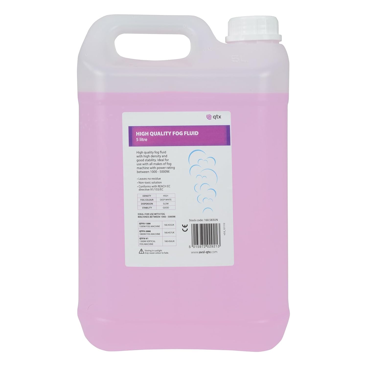 QTX Fog Fluid 5Ltr High Density Smoke Machine Liquid Professional Water-Based Fog Juice for DJ, Stage, Disco, Halloween & Party Fog Effects Clean Low Odour Mist for Most Foggers 5 Litres