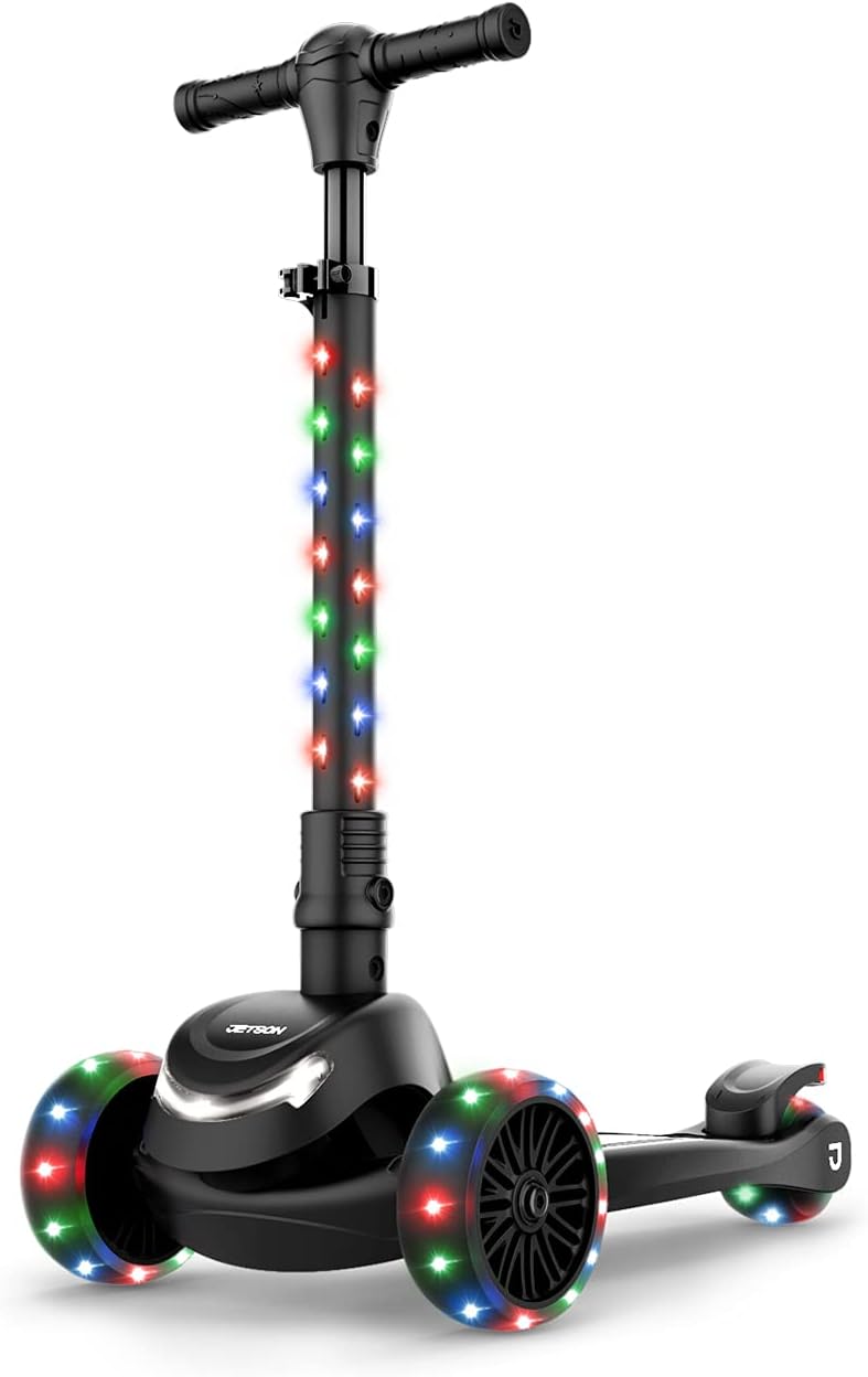 Jetson 3-Wheel Light-Up Kick Scooter, Lights on Stem & Wheels, Height Adjustable Handlebar, Rear Brake, Foldable, Ages 3+