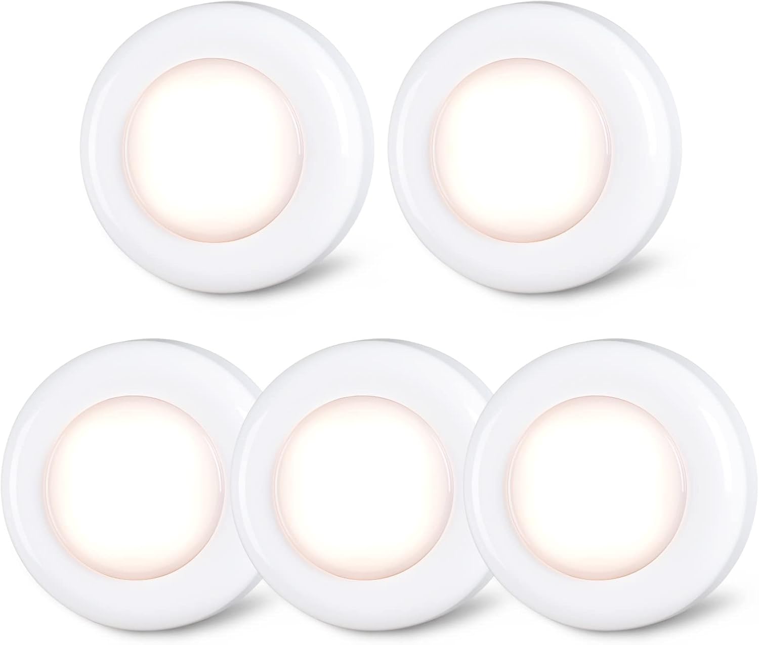 STAR-SPANGLED Tap Light Push Lights, Stick on LED Touch Puck Light AAA Battery Operated, Press Spot Lighting Indoor for Under Cupboard, Wardrobe, Cabinet, Closet, Kitchen (2.8inch, Warm White, 5 Pack)