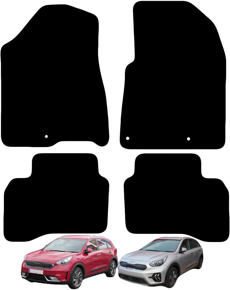 Carsio Carpet Car Mats For Kia Niro (Hybrid) 2016 To 2022 4 Piece Set Tailored Fit Floor Mat Complete Accessory Black Custom Fitted - All Weather, Anti-Slip Backing & Black Trim