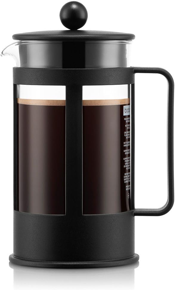 Bodum French Press Kenya - 1L / 8 Cups Manual Coffee Maker - Heat-Resistant Glass & Stainless Steel - Dishwasher Safe Cafetiere - Made in Portugal