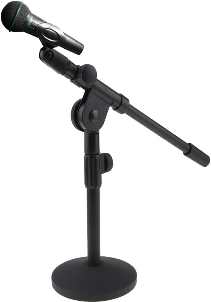 Microphone Stand Desktop Mic Stands Height Adjustable 11”to 27” High with Boom Arm Universal Mic Mount with Metal Base Mic Clips Table Mic Stand