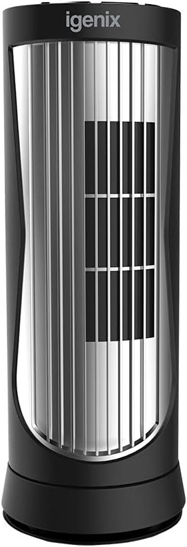 Igenix DF0022 12" Mini Tower Fan – Compact Oscillating Desk Fan with 3 Speed Settings, 8-Hour Timer, Quiet Operation, Sleep & Natural Modes – Ideal for Bedrooms, Desktops & Office Use – Black