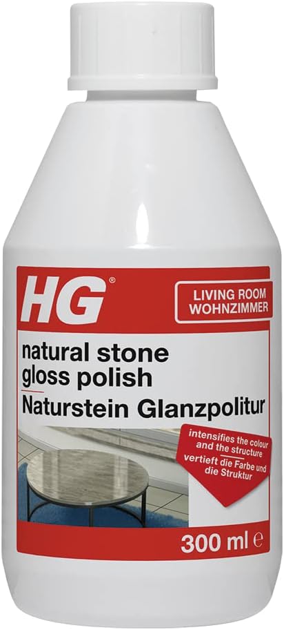 HG Natural Stone Gloss Polish, Natural Stone Cleaner for Tabletops & Furniture, Marble & Granite Cleaner, Kitchen Quartz Worktop Cleaner & Stain Remover, High Gloss - 300ml