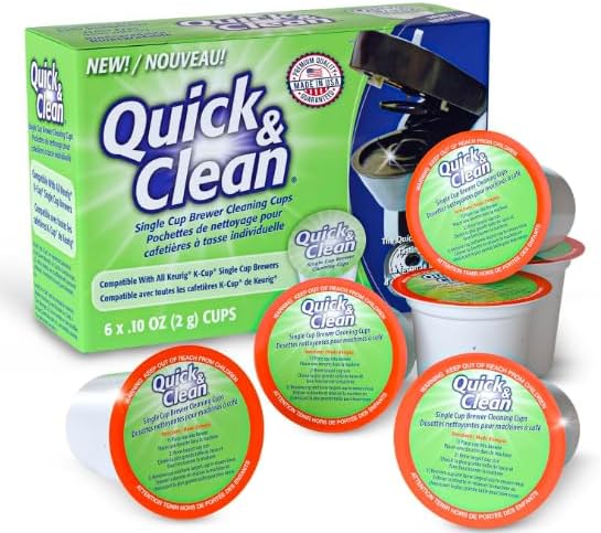 Quick & Clean [6-Pack] Keurig Cleaning Pods - K Cup Cleaner Pod For Keurig - 2.0 Coffee Machine Compatible, Removes Stains, Non-Toxic and Eco-Friendly