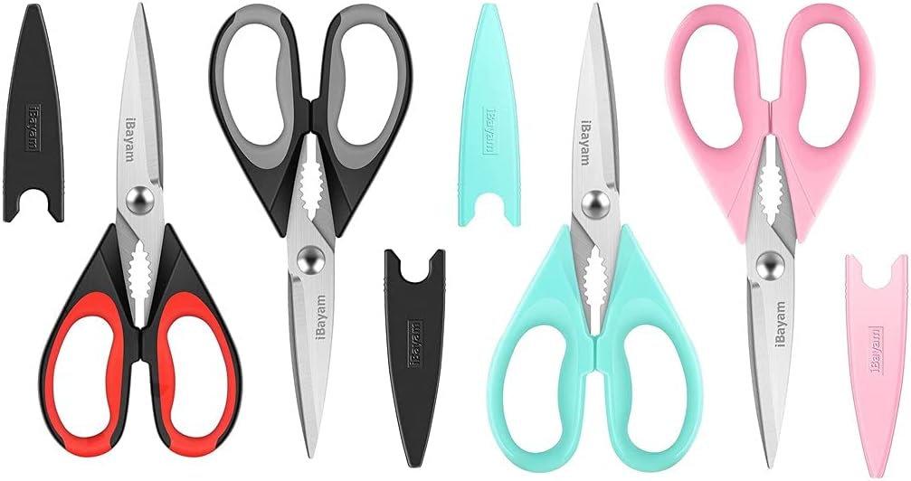 iBayam 2-Pack Kitchen Scissors black red, black grey & 2-Pack Kitchen Scissors Pastel Pink, Mint Blue Bulk