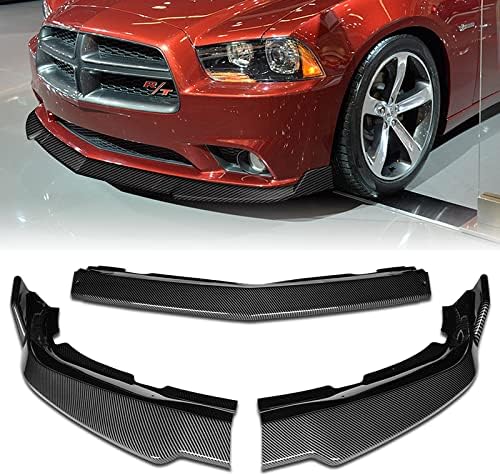 EPARTS 3 Pieces Style Front Bumper Lip Spoiler Splitter Chin Side Body Kit Trim Protection Compatible with 2011-2014 Dodge Charger (Painted Carbon Fiber Style)