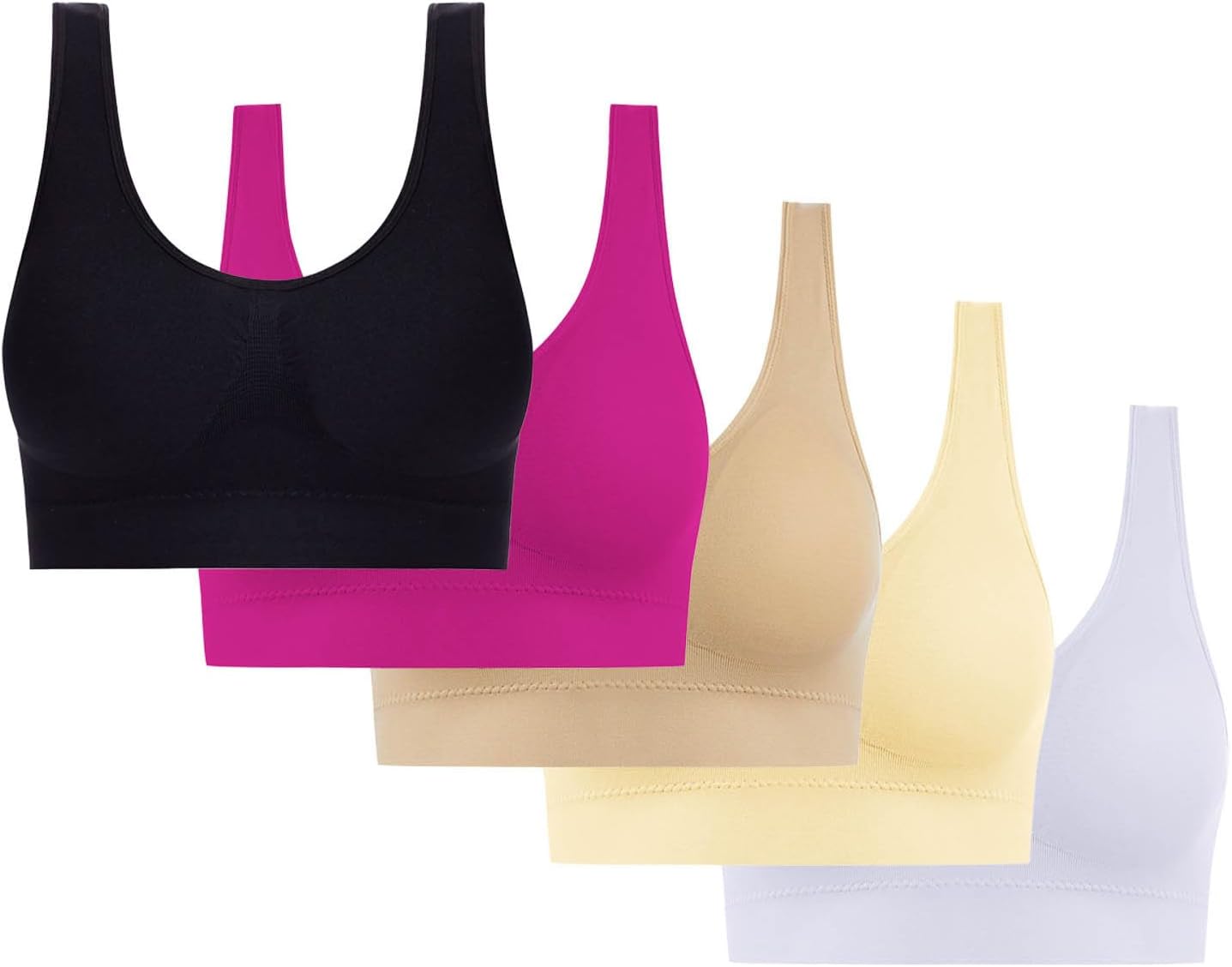 5 Pack Bra for Women UK Sports Bras Ladies Seamless Wireless Underwear Push Up Bralettes Comfortable Breathable Brassiere Full Coverage Bra Everyday Bras with Wide Strap Yoga Vest Lingerie