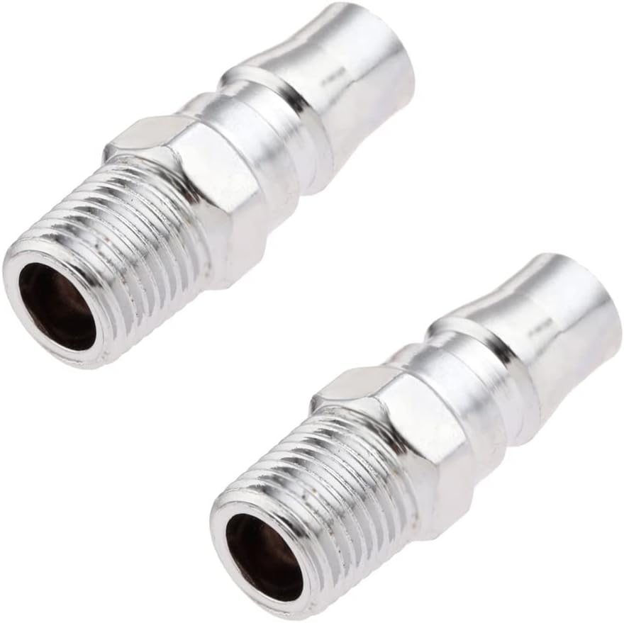 2 Pack Male Thread Connector 1/4" 3/8" 1/2" BSP Air Line Hose Fittings Hexagon Male Connection Galvanized Iron PM20 PM30 PM40 Silver
