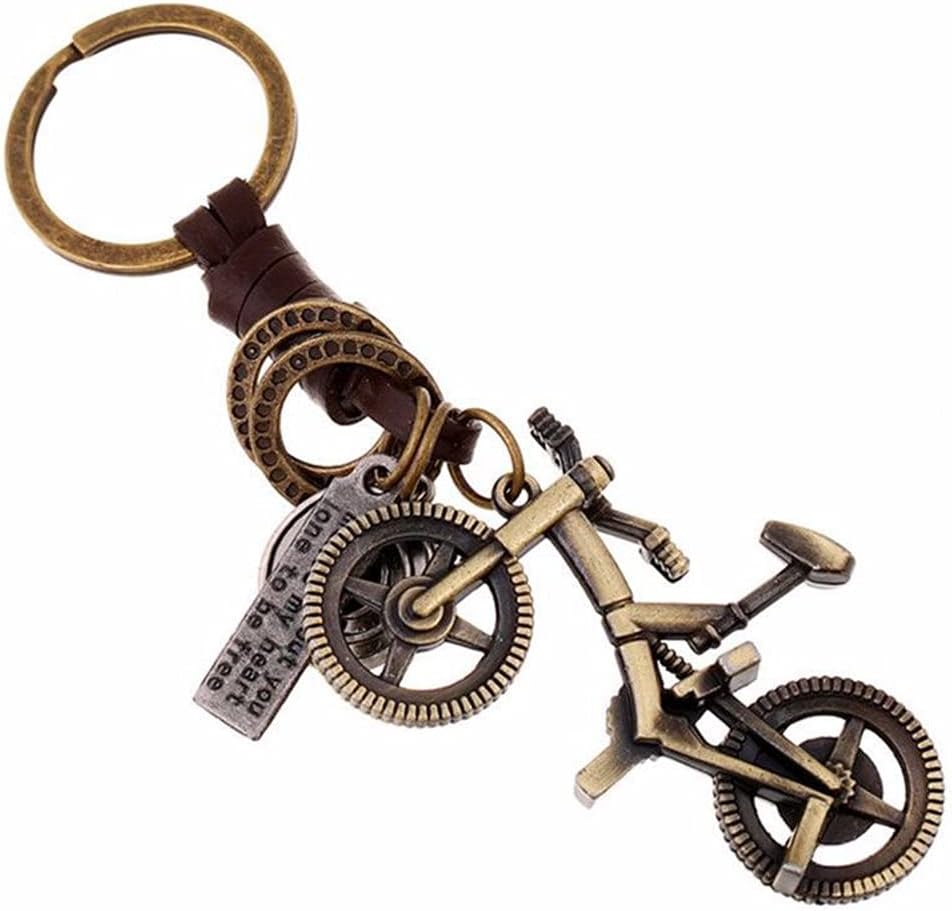 Alloy Bicycle Keychain Leather Key chain Bronze Key Ring Creative Gift