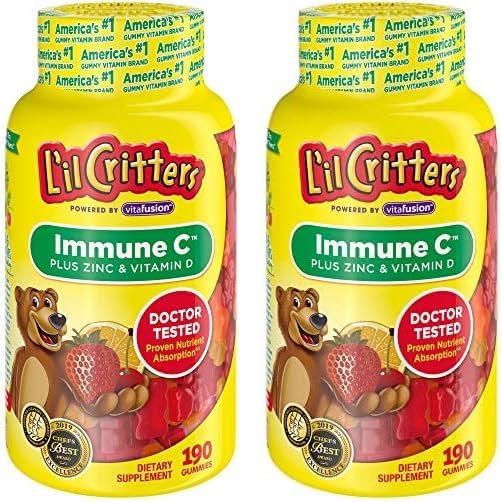 L’il Critters Immune C Daily Gummy Supplement Vitamin for Kids, for Vitamin C, D and Zinc for Immune Support, Orange, Lemon and Cherry Flavors, 190 Gummies (Pack of 2)