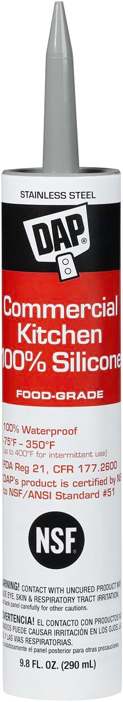 DAP Commercial Kitchen 100% Silicone Sealant, Stainless Steel, 9.8 Oz (7079808660)