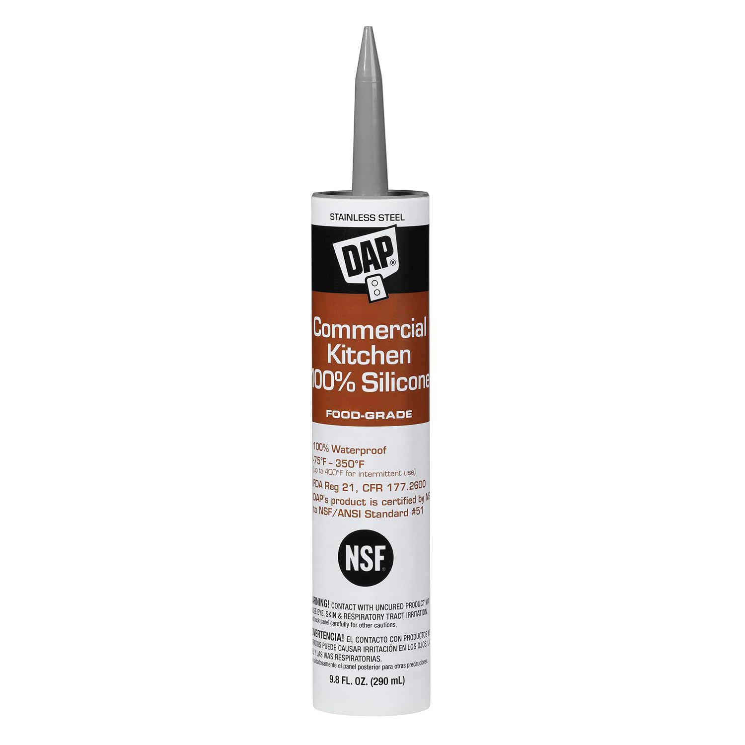 DAP Commercial Kitchen 100% Silicone Sealant, Stainless Steel, 9.8 Oz (7079808660)