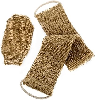 100% Natural Exfoliating Hemp Back Scrubber, Bath & Shower Body Brush Scrubber with Handle, Durable Machine Washable, Free Mitt