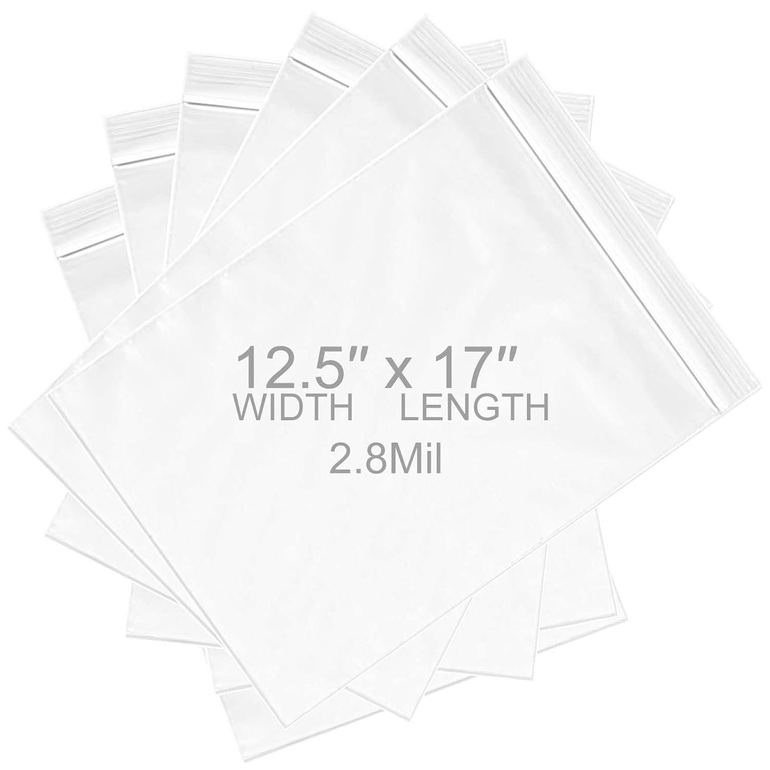 ASelected Large 12.5" x 17", 2.8 Mil Resealable Zipper Jumbo Size Plastic 2Gallon Storage Poly Bags (Pack of 100), Big Strong Clear