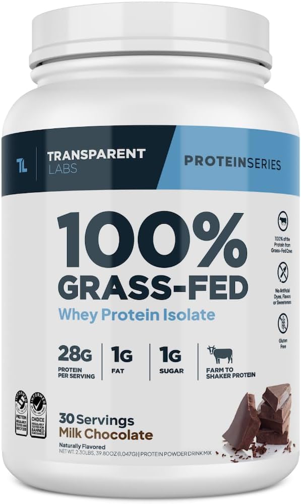 Transparent Labs Grass-Fed Whey Protein Isolate - Naturally Flavored, Gluten Free Whey Protein Powder with 28g of Protein per Serving & 9 Amino Acids - 30 Servings, Milk Chocolate