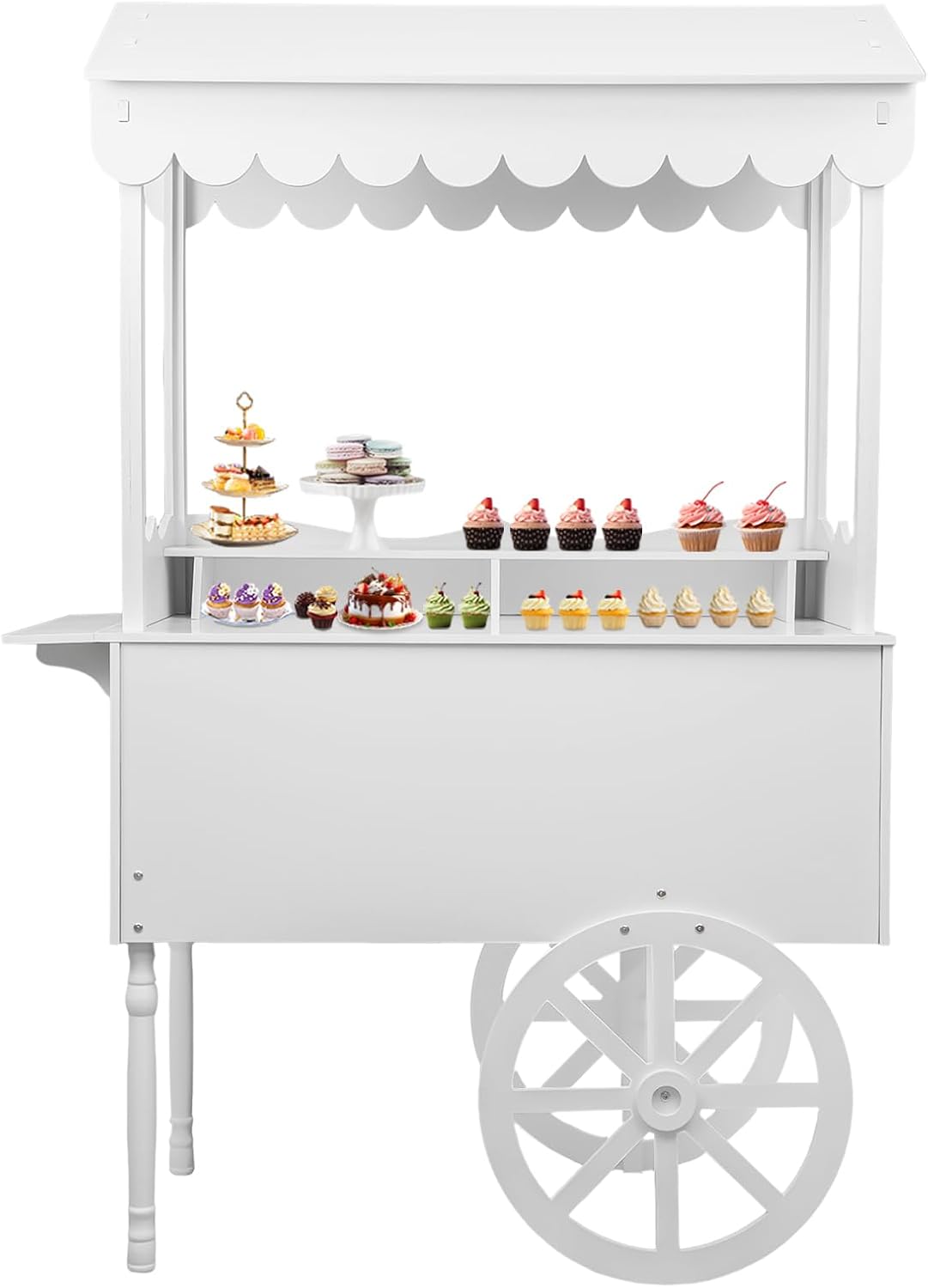 Candy Cart Display Stand With Universal Wheels Elegant Decorative Dessert Cart Multipurpose Organizer For Birthday Wedding Festival Home Party Sweet Snack Display And Storage White