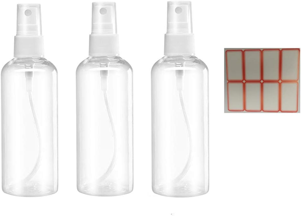USSJ Spray, 1.69oz/50ml 3.38oz/100ml Clear Empty Fine Mist Plastic Mini Travel Bottle Set, Small Refillable Containers with Labels (3pcs 50ml), Pet
