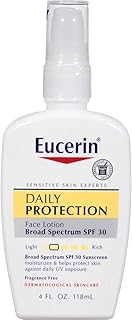 Eucerin Daily Protection Face Lotion with Broad Spectrum SPF 30 Sunscreen, Face Sunscreen Moisturizes and Helps Protect Sensitive, Dry Skin, Fragrance Free, 4 Fl Oz (Packaging May Vary)