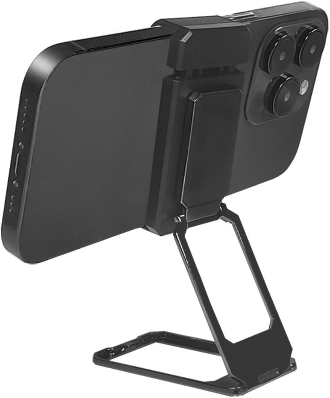 Cmeilau 2024 New Upgraded 360 Folding Bracket Back Clip Type Cell Phone Stand,Universal Fully Adjustable Foldable Desktop Phone Holder Cradle Dock Compatible With Iphone 15 14 13 12 11 (Black)