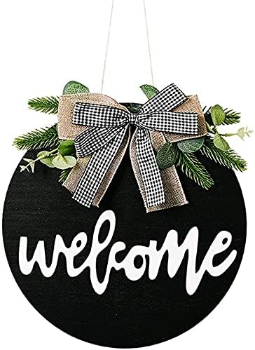 Alnicov Welcome Wreath Sign Front Door Welcome Wreaths Wood Sign for Farmhouse porch Welcome Sign Front Door Decoration(Bow Style)