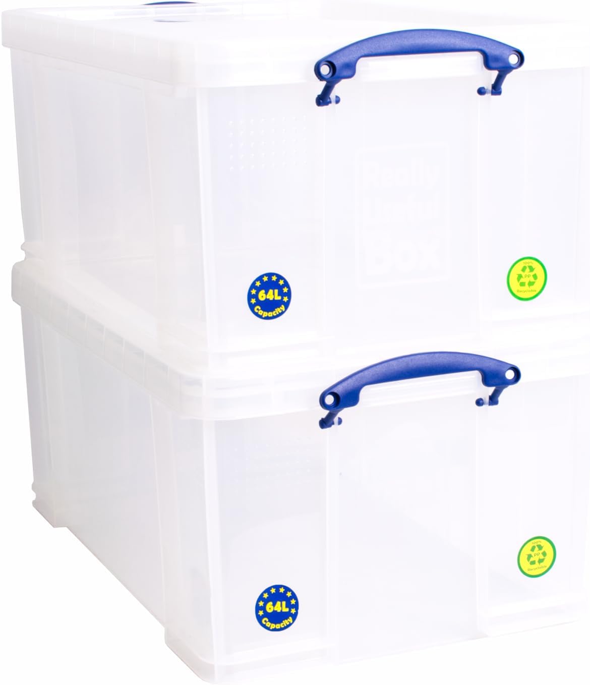 Really Useful Box Plastic Storage 64 Litre Clear (Pack of 2)