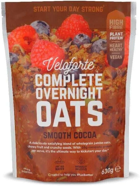 Veloforte Delicious Smooth Cocoa Complete Overnight Healthy Breakfast Oats, Plant Protein, High Fibre, Vegan Friendly, 7 Serve 630g Pouch