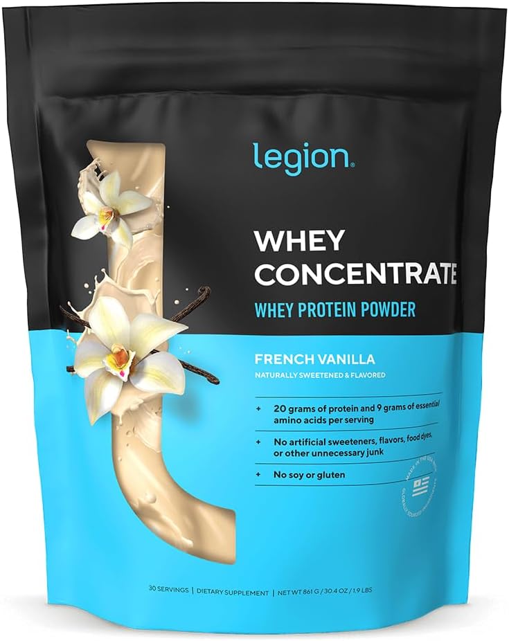 Legion Whey Protein Concentrate Protein Powder BCAAs, Vanilla, 30 Servings