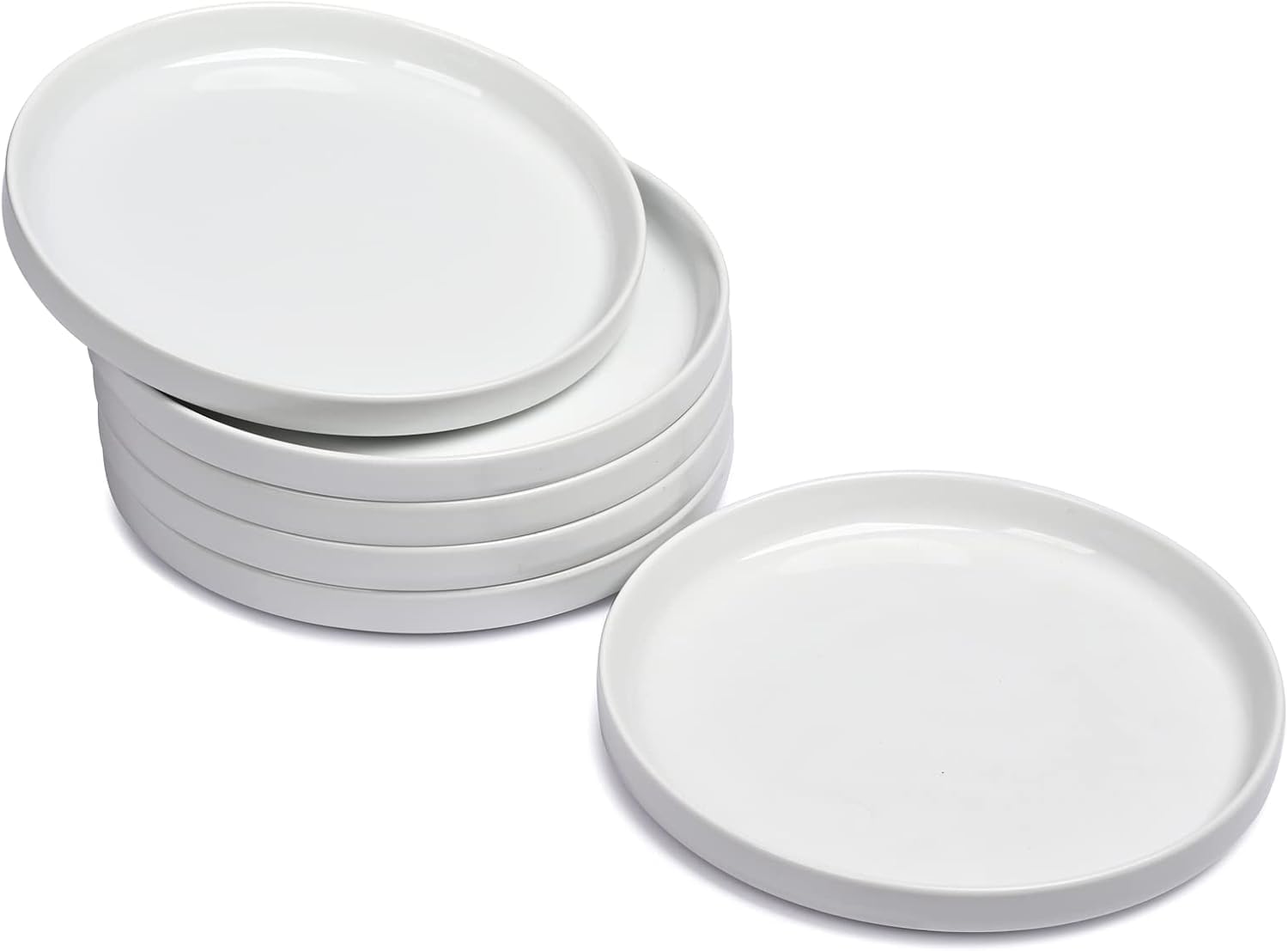 WishDeco Side Plates Set of 6, White Dessert Plates 18cm / 7 inch, Small Dinner Plate, Ceramic Serving Dishes for Cake, Salad, Tapas, Starter, Stackable