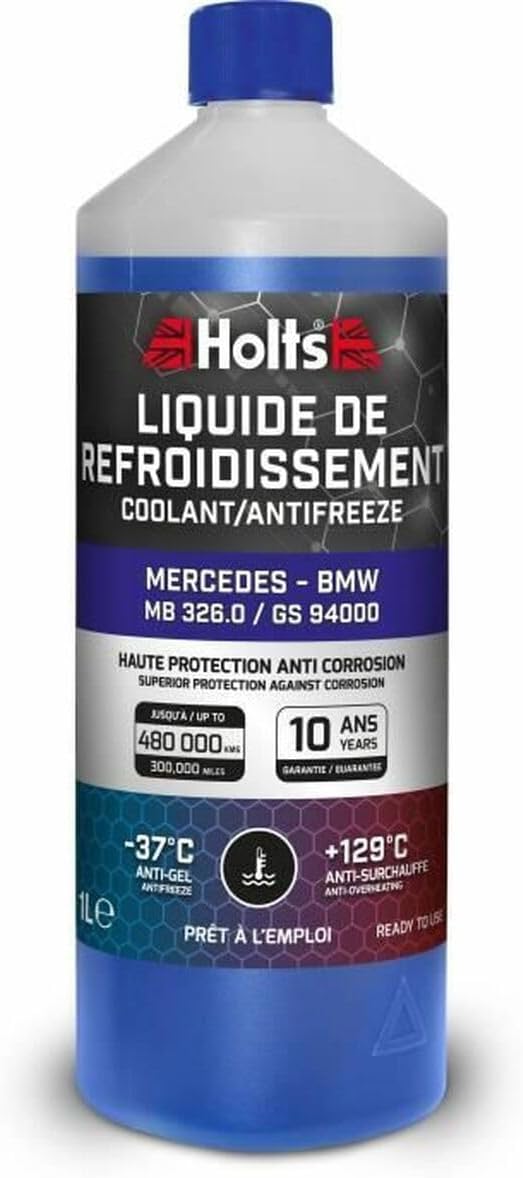 Holts HAFR0007B Antifreeze Coolant for Car Mercedes & BMW 10-year 300k mile long life, protection to -37°C, Blue, 1 Litre