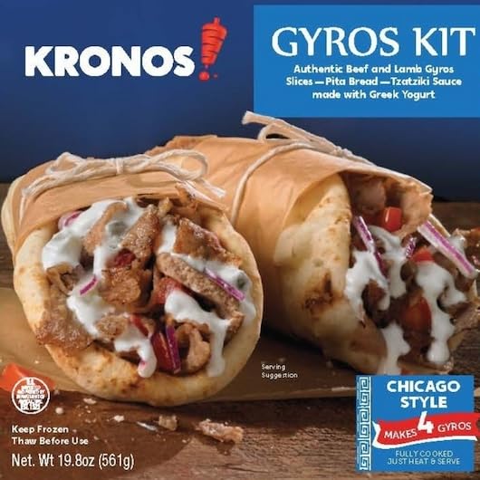 Kronos Gyros Kit, Authentic Beef and Lamb Gyros with Pita Bread and Tzatziki Sauce, Makes 4 Sandwiches, 19.8 oz, 6 kits per case