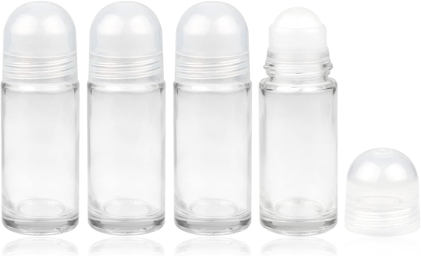 4 Pcs 50ml/1.7oz Roll-on Deodorant Bottles Perfume Essential Oil Roller Bottles DIY Travel Deodorant Container With Plastic Roller Ball&Clear Cap