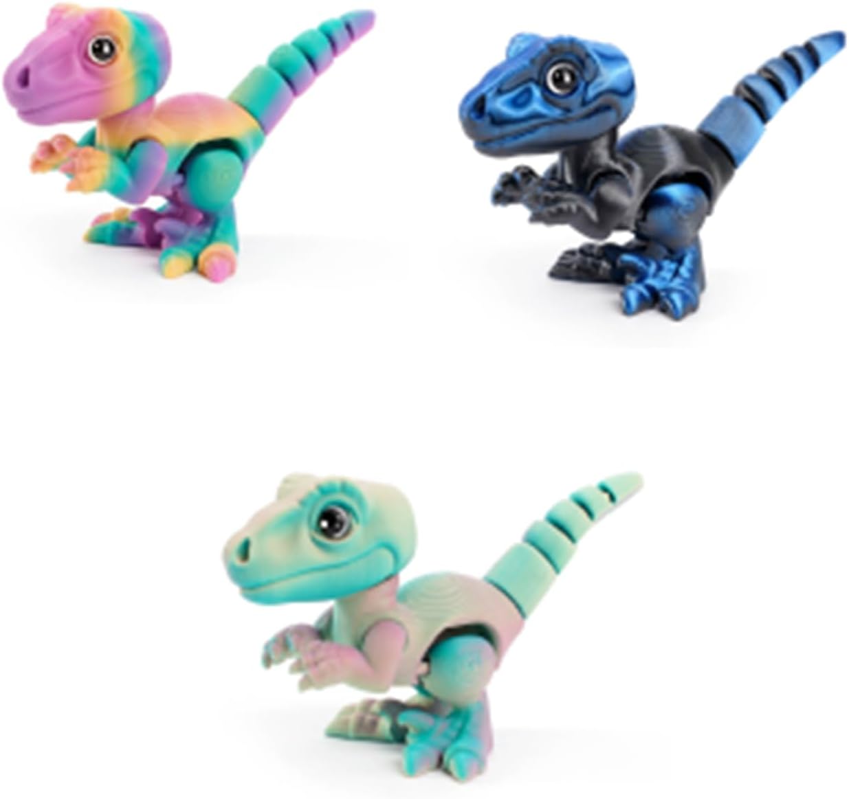 3PCS 3D Printed Dinosaur, 3D Printed Toys, 3D Printed Raptor Figures, Set of 3 Articulated Dinosaurs for Kids and Adults, Desk Decor and Sensory Play, Dilophosaurus, Velociraptor, Dinosaur Figures