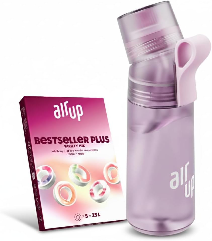 AIR UP water bottle Twist Pro starter set with pods in 5 flavours I 600ml drinking bottle with sugar-free flavouring I dishwasher-safe, BPA-free in Lavender Blue