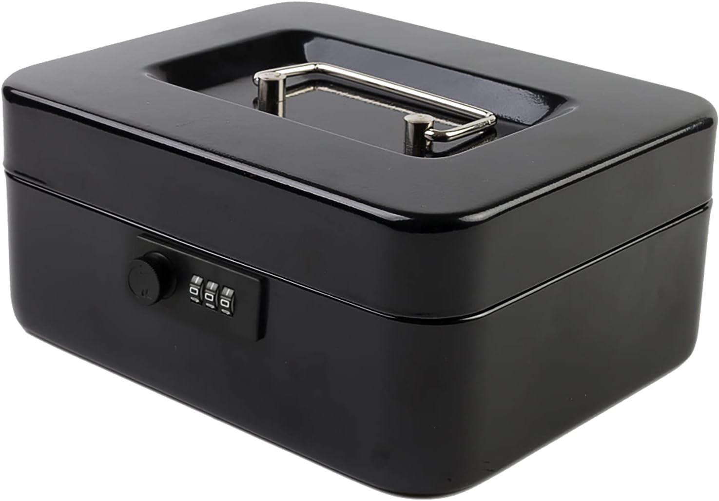 Kyodoled Medium Cash Box with Combination Lock Safe Metal Money Box with Money Tray for Security Lock Box 7.87"x 6.30"x 3.54" Black Medium