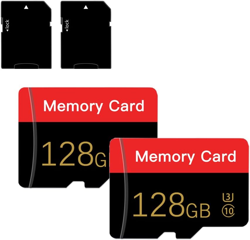 2 Pack Micro Memory Card 128 GB with Adapter, C10/U3/UHS-I/A1, TransFlash Card, TF Card for Camera, Smartphone, Tablet, Drone (Red 128GB *2)