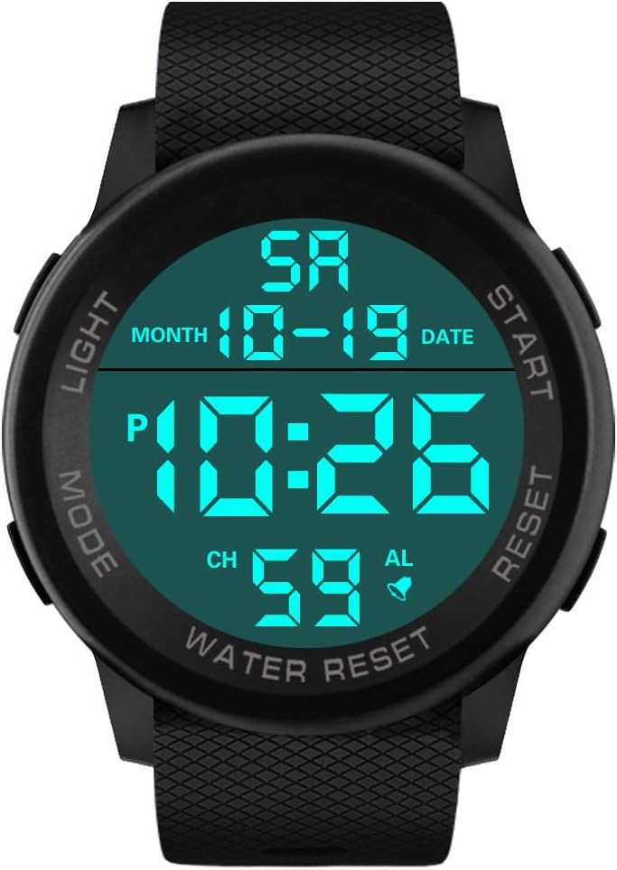 Men's Digital Sports Watch Waterproof Military Outdoor Wrist Watches for Men with LED Backlight Alarm Back Light