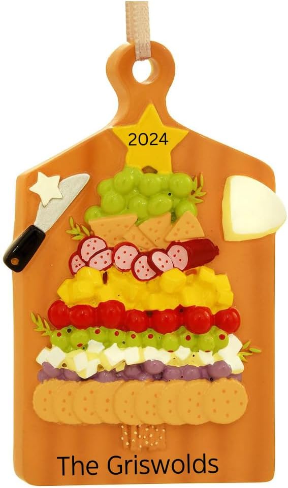 Personalized Charcuterie Board Christmas Ornament - Customized by Hand, Gift for Food Lovers, Includes Gift Box, Unique Holiday Keepsake for Cheese & Wine Enthusiasts, Perfect for Tree Decorations