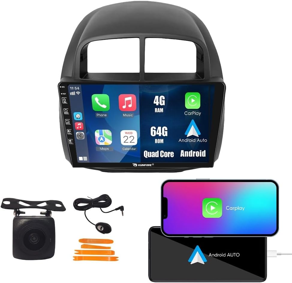 Kunfine CarPlay Android Auto Navigation Stereo GPS Radio Display 10" IPS Headunit Tablet Media Player For Toyota Passo For Perodua Myvi For Daihatsu Boon Sirion For Subaru Justy 05-09 Quad Core 4G+64G