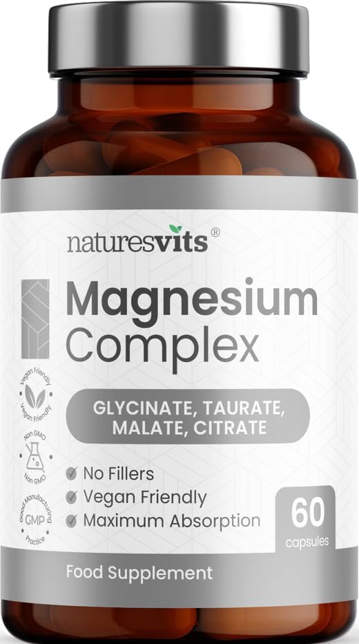 Magnesium Complex 4 in 1, with 60 Capsules, 370mg - with Glycinate, Taurate, Malate and Citrate - Supplement for Sleep and Calm - UK Made, Suitable for Women and Men