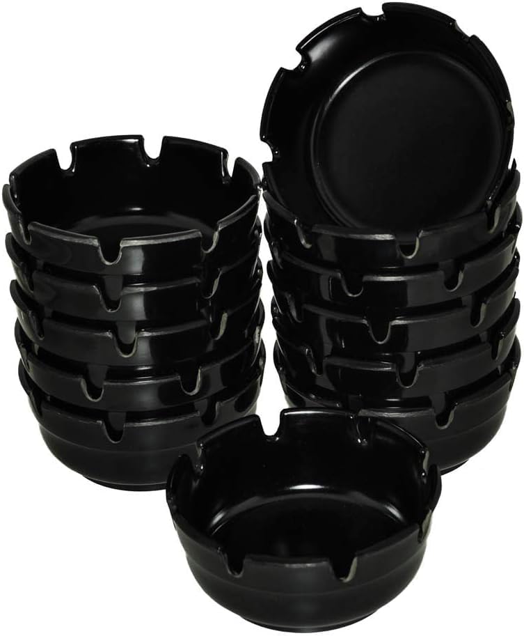Chabrias Ltd Set of 12 Melamine Ashtrays - 4" Diameter, 8 Cigarette Notches, Durable Construction - Ideal for Bars, Restaurants, and Home Use