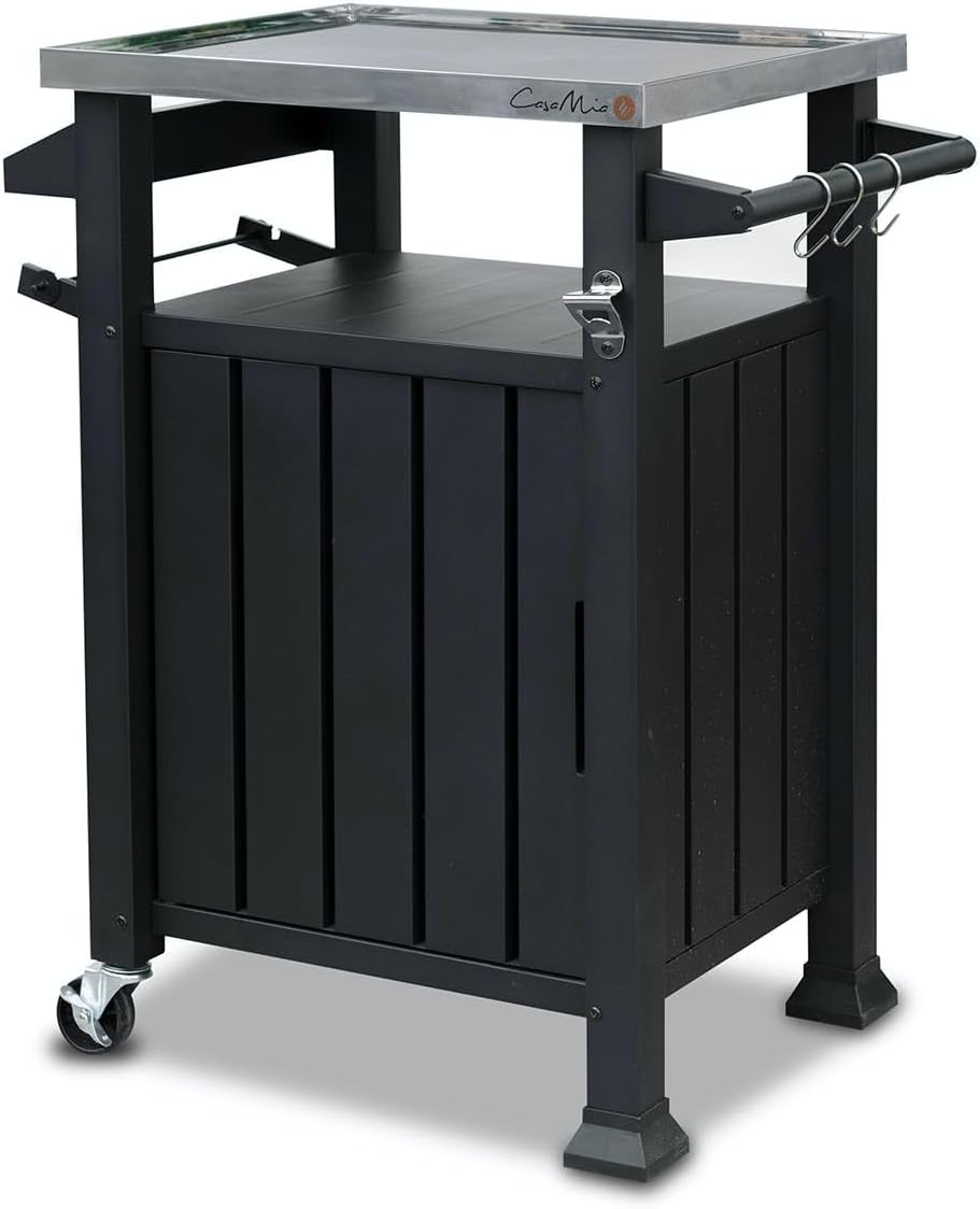 Casa Mia Pizza Oven Table - Outdoor Kitchen Trolley/BBQ Stand with Gas Bottle Storage