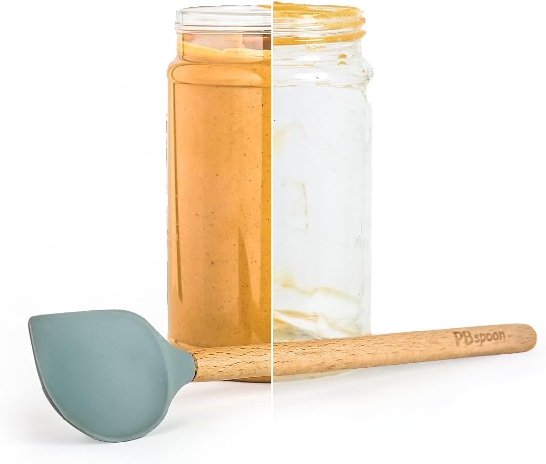 Peanut Butter Spoon - PBspoon Jar Cleaning Spatula with Wooden Handle, Food-Safe & BPA-Free, Perfect for Scraping, Scooping, and Spreading Nut Butters and Spreads