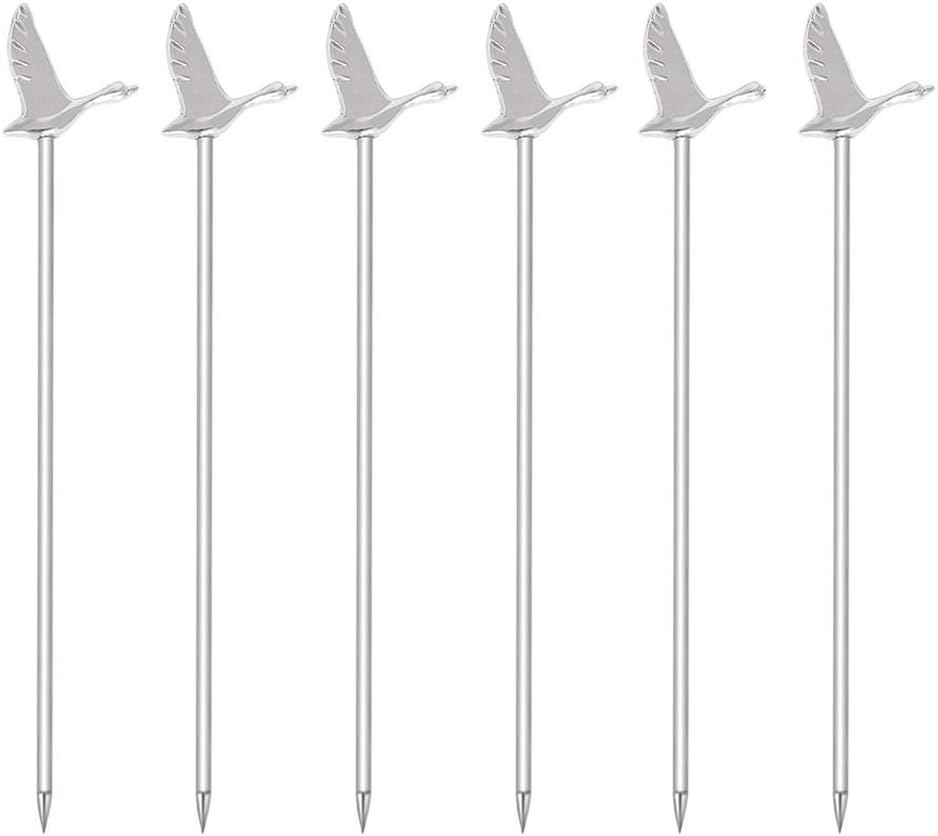 Stainless Steel Greylag Goose Martini Cocktail Picks for Fruit,Cocktail,Party,Wedding Set of 6 (Silver)