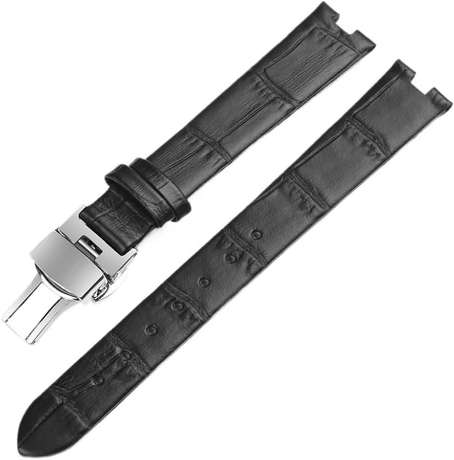 WHARGTSL Genuine Leather Watchband Fit For Rado Crystal R2285415 Male Female Notch Butterfly Buckle Watch Strap Accessories 14 18mm(Black-Steel-2,14x5mm)