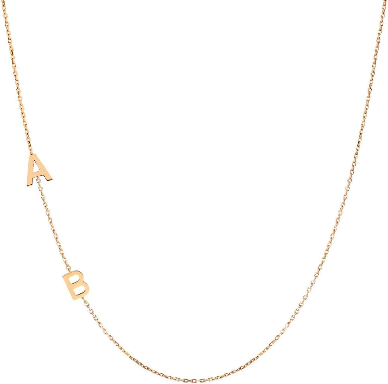 JEWEE DIAMOND Sideways Initial Necklace for Women – Personalized Letter Necklace in 14K Gold Filled or Sterling Silver – Dainty Custom Name Pendant – Bridesmaid, Birthday, Christmas Gift