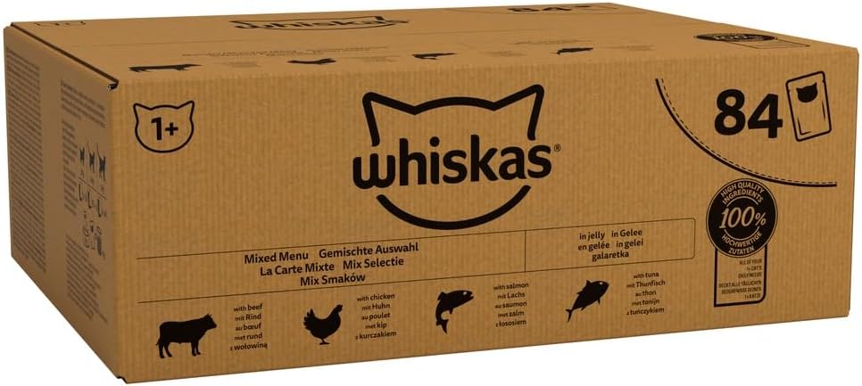 whiskas 1 plus Adult Mixed Selection in Jelly 84 Pouches, Adult Wet Cat Food, Megapack (84 x 85 g)