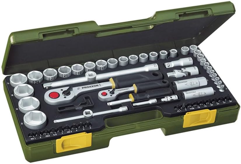 Proxxon 23286 Socket Set, 0 V, Multi-Colour, 1/4-1/2-Inch, Set of 65 Piece